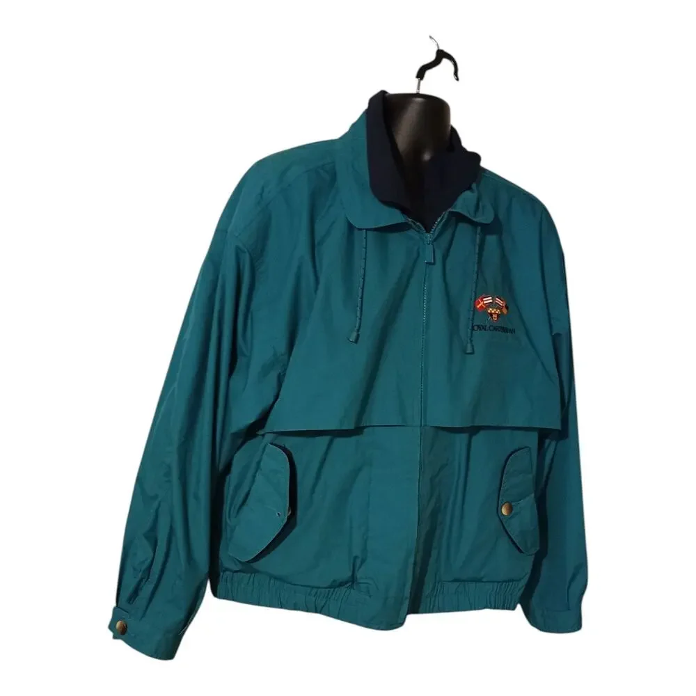 Vintage Royal Caribbean Cruise Men's Bomber Jacket Made In Hong Kong Teal Size L